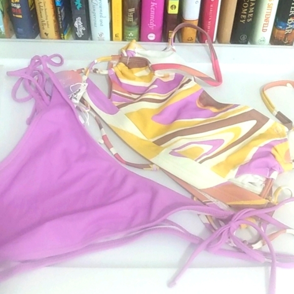 CUPSHE AMETHYST GOLD CUTOUT STRING TIE HIGH CUT HIPSTER BIKINI SET SZ MEDIUM NWT - Picture 4 of 9